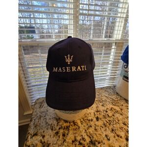 Maserati Navy Blue Baseball Hat Gold Trident Logo Embroidered AdjustableCap Mens